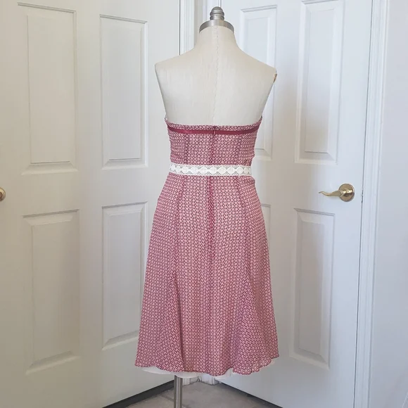 VICTORIAS SECRET MODA INTERNATIONAL Strapless Dress Burgundy Ivory SIZE 4 - Picture 4 of 15